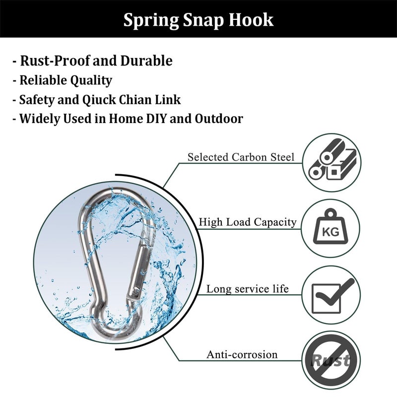 Ailengy 50 Pack 3Inch Safety Spring Snap Hook, 5/16I Galvanized Steel Quick Link Carabiner Clip Hooks, Heavy Duty Steel Clip Buckle for Camping Hiking, Hiking Boating, Fishing, and Traveling - Image 3